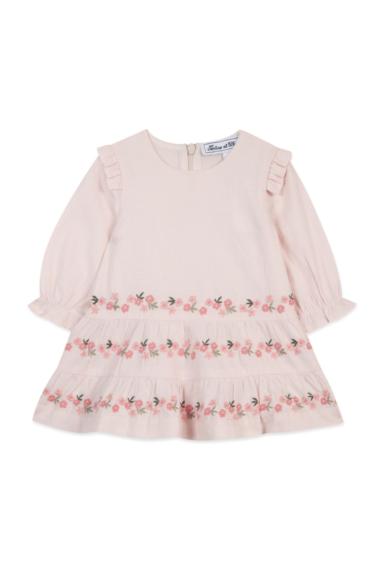 Kız Bebek Çiçek Nakışlı Uzun Kollu Elbise