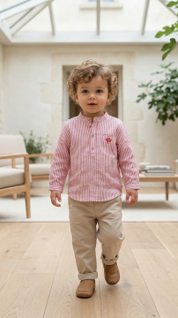 Erkek Çocuk Çizgili Hakim Yaka Keten Gömlek
