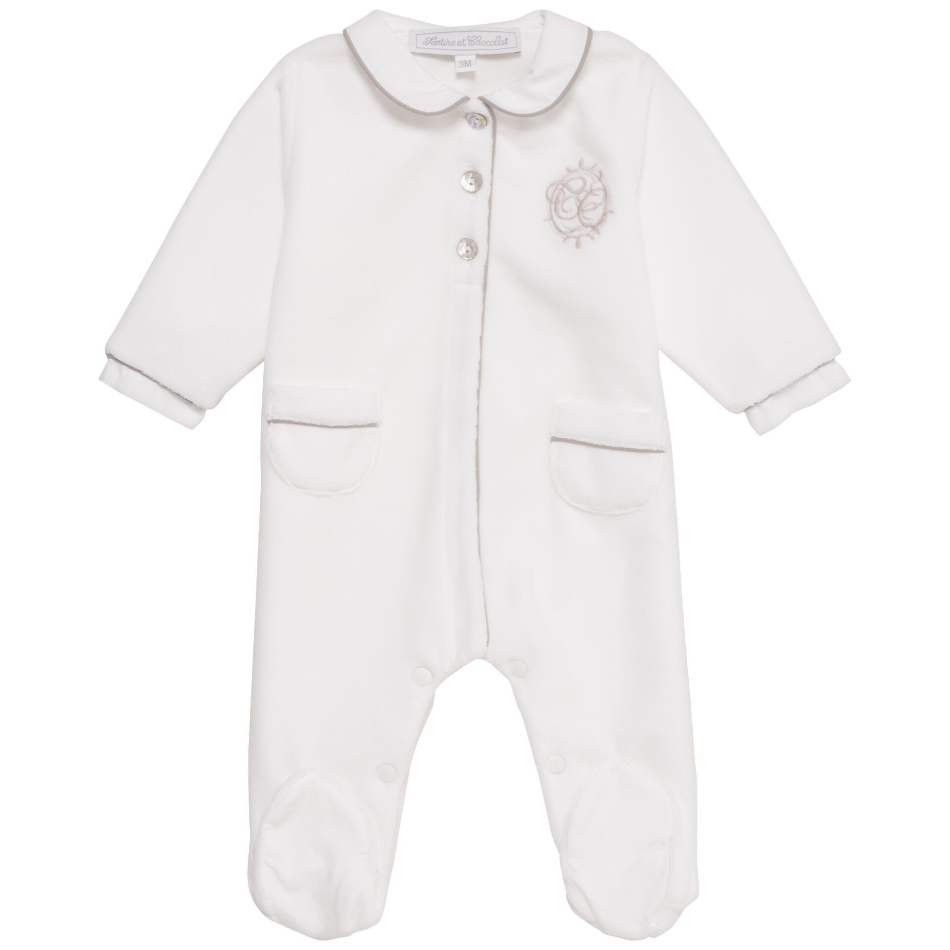 Erkek Bebek Önden Açılan Kadife Tulum Beyaz