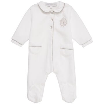 Erkek Bebek Önden Açılan Kadife Tulum Beyaz