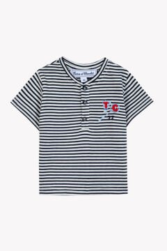 Erkek Bebek Kısa Kollu Çizgili T-Shirt Marine