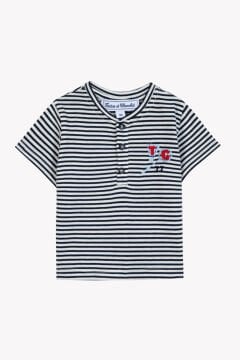 Erkek Bebek Kısa Kollu Çizgili T-Shirt Marine