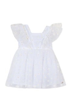 Kız Çocuk Papatya Nakışlı Tütü Elbise