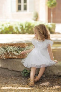 Kız Çocuk Papatya Nakışlı Tütü Elbise