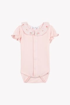 Kız Bebek Fisto Yakalı Kısa Kollu Body Pembe