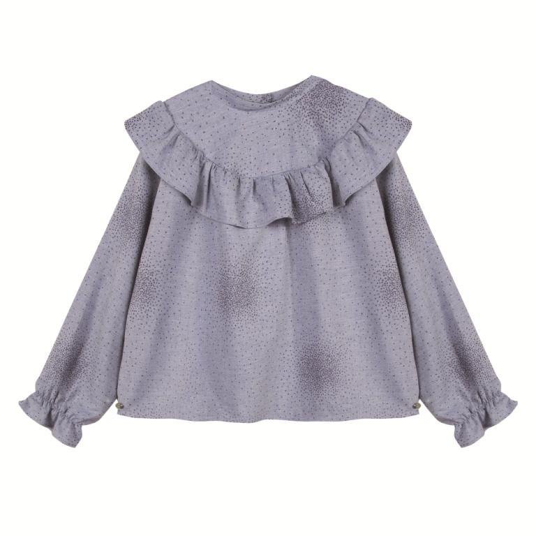 Kız Çocuk Uzun Kollu Yuvarlak Yaka Fırfırlı Bluz