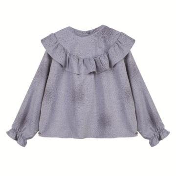 Kız Çocuk Uzun Kollu Yuvarlak Yaka Fırfırlı Bluz