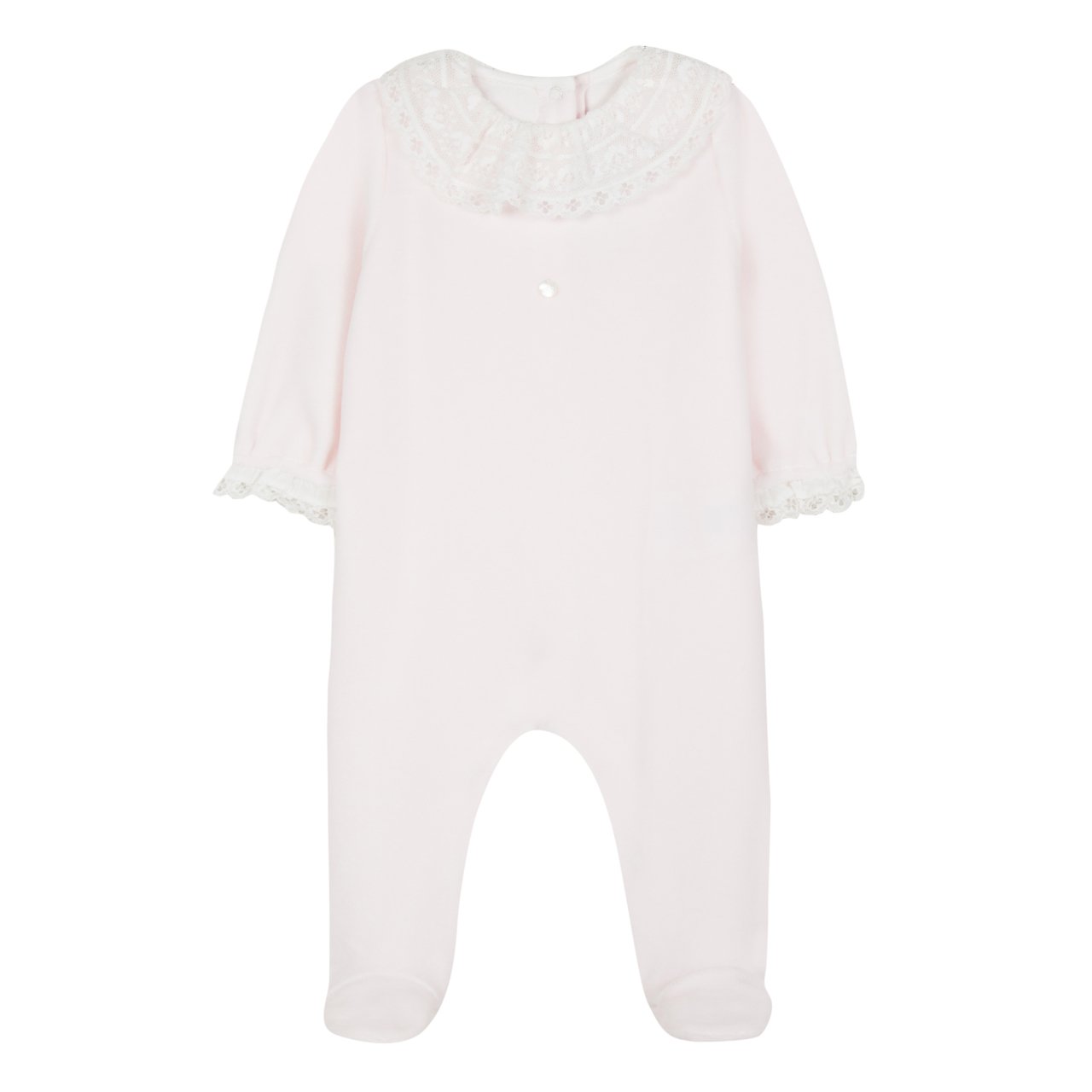 Dantel Yakalı Kız Bebek Kadife Tulum