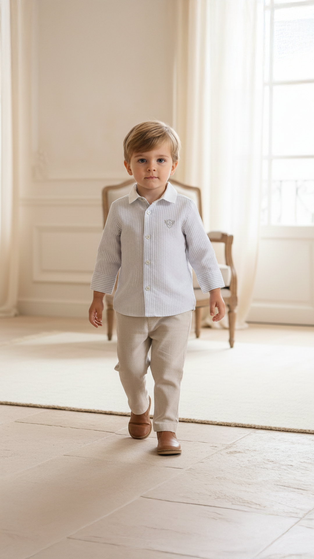 Erkek Bebek & Çocuk Gri Çizgili Ceremonie Gömlek