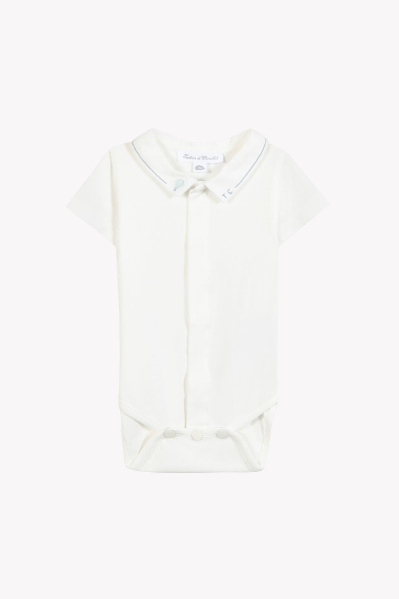 Erkek Bebek Yakası Nakışlı Body ekru