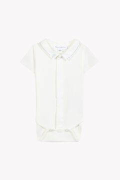 Erkek Bebek Yakası Nakışlı Body ekru