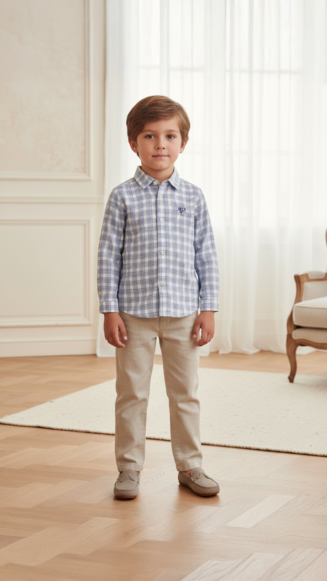 Erkek Çocuk Mavi Kareli Gömlek
