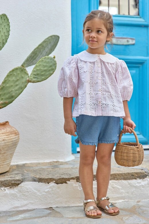 Kız Bebek Beyaz Fisto Yakalı Tunik Pembe