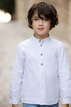 Erkek Çocuk Çizgili Koton-Keten Gömlek