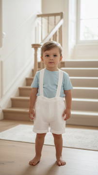 Erkek Bebek Askılı Keten Pantalon