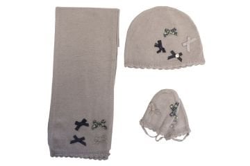 Kız Bebek Şapka+Atkı+Eldiven Set