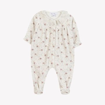 Kız Bebek Çiçek Desenli Kadife Tulum