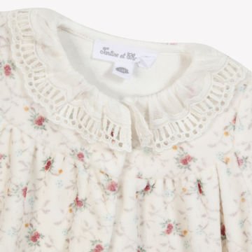 Kız Bebek Çiçek Desenli Kadife Tulum