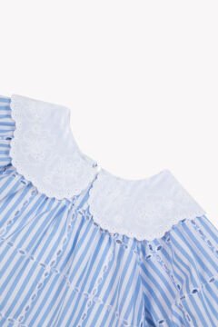 Kız Bebek Fisto Yakalı Elbise Mavi