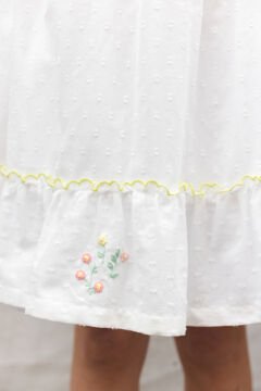 Kız Çocuk Nakış Detaylı Coton Elbise Beyaz