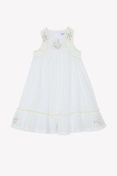 Kız Çocuk Nakış Detaylı Coton Elbise Beyaz