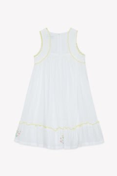 Kız Çocuk Nakış Detaylı Coton Elbise Beyaz
