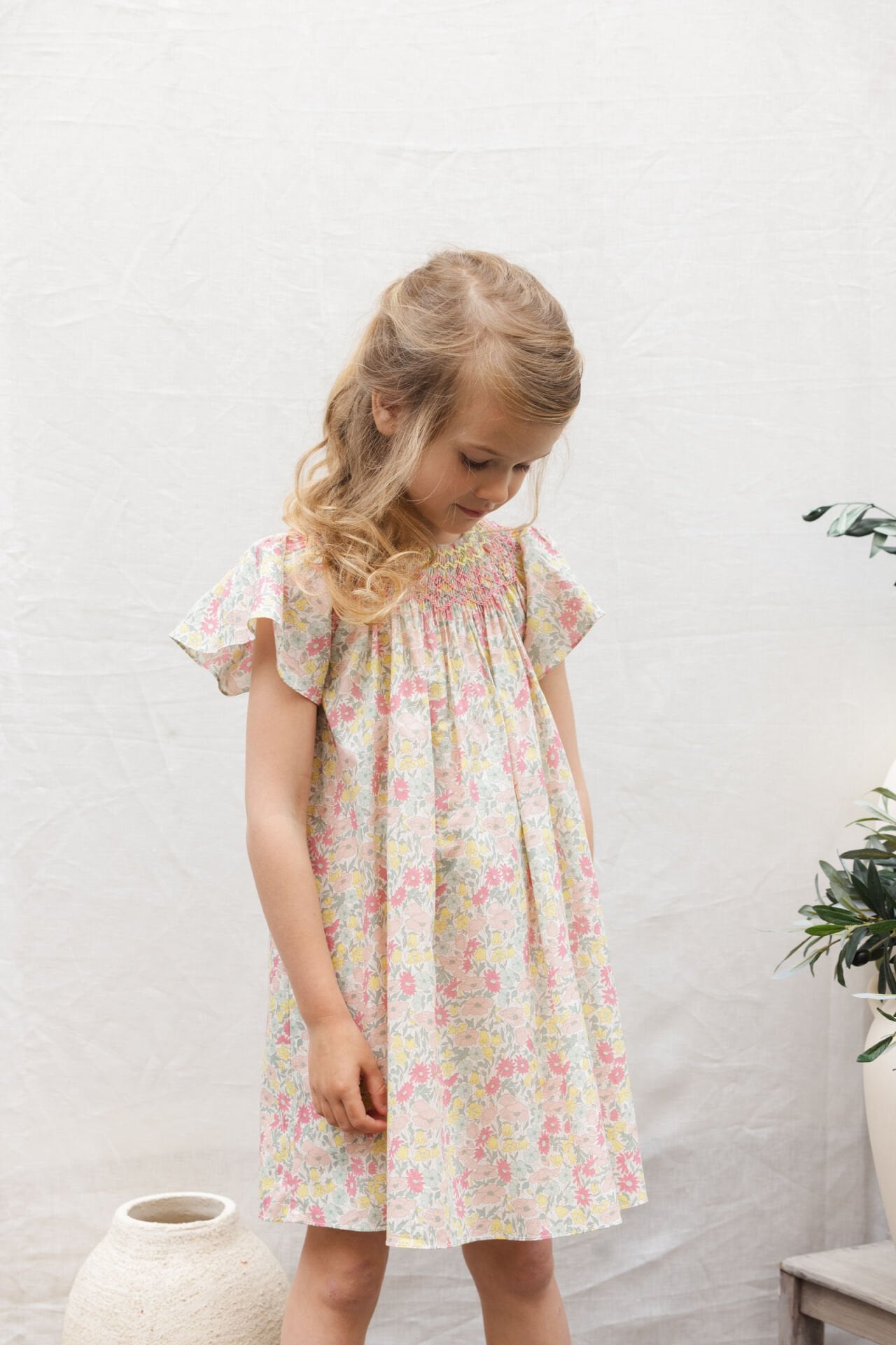 Kız Çocuk Çiçek Desenli Coton Elbise