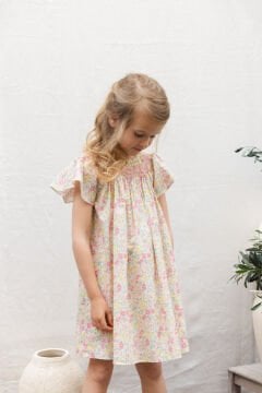 Kız Çocuk Çiçek Desenli Coton Elbise