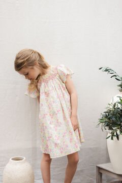 Kız Çocuk Çiçek Desenli Coton Elbise