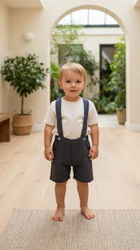 Erkek Bebek Askılı Keten Pantalon