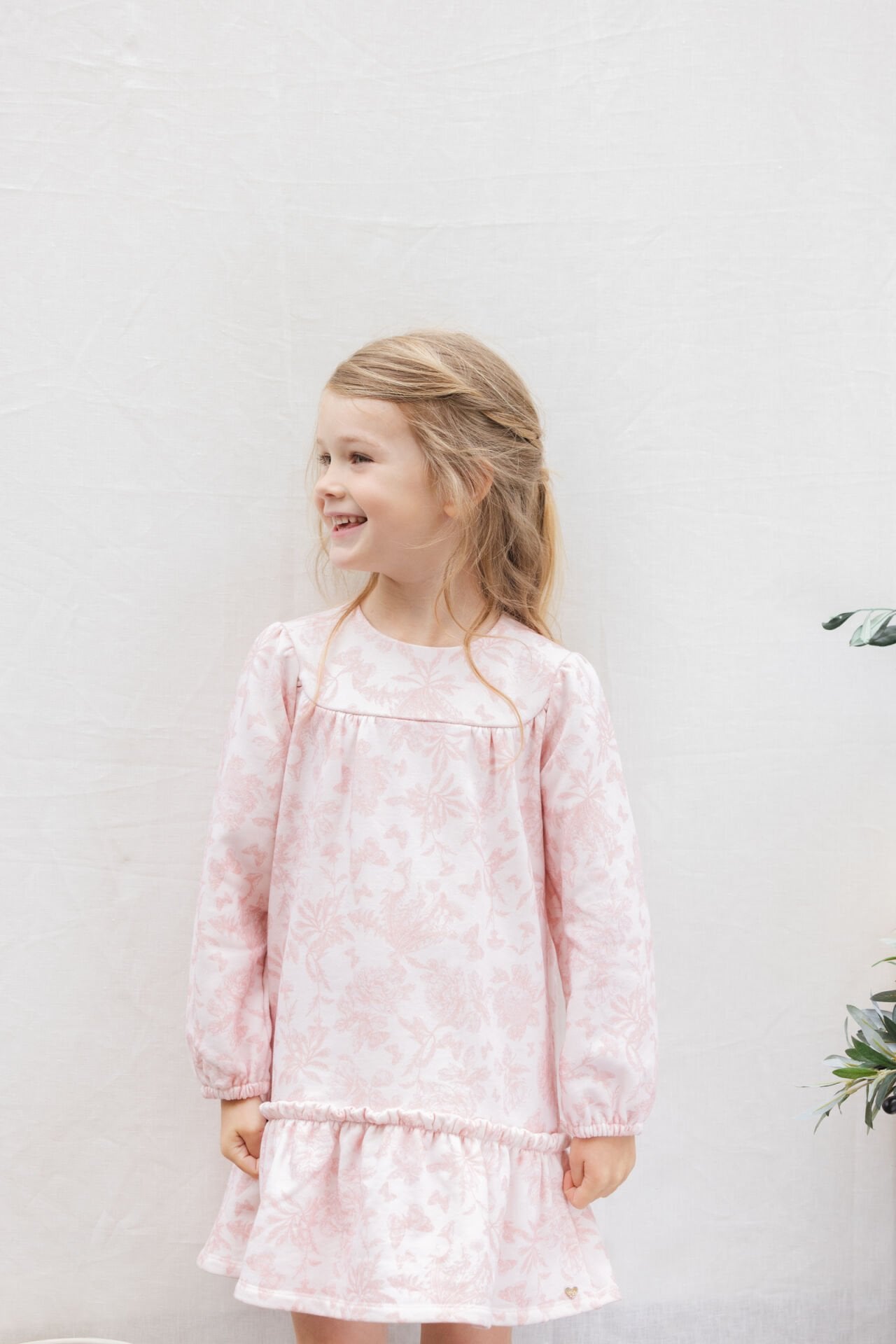 Kız Çocuk Uzun Kollu Coton Elbise Pembe
