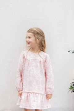 Kız Çocuk Uzun Kollu Coton Elbise Pembe