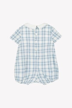 Erkek Bebek Mavi Kareli Şortlu Kısa Tulum