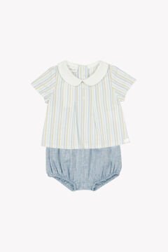 Erkek Bebek Çizgili T.Shirt + Bloomer Set