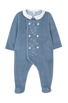 Erkek Bebek Önden Açılan Kadife Tulum