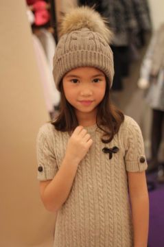 Kız Çocuk Saç Örgü Desenli Triko Elbise