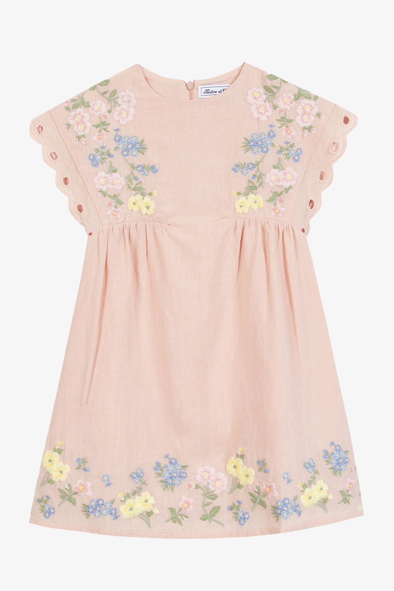 Kız Çocuk Nakış Detaylı Keten Elbise