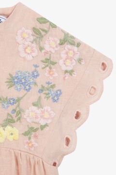 Kız Çocuk Nakış Detaylı Keten Elbise