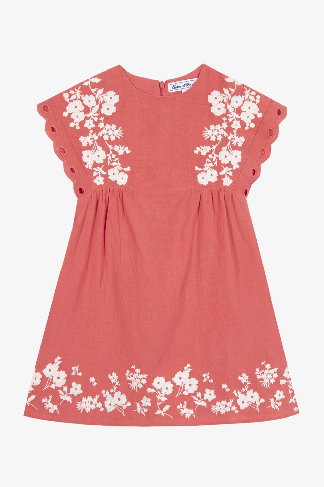 Kız Çocuk Nakış Detaylı Keten Elbise