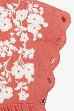 Kız Çocuk Nakış Detaylı Keten Elbise