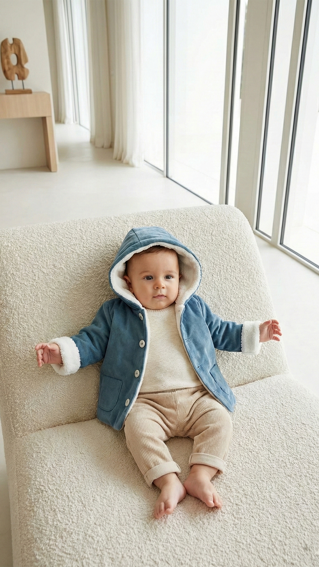 Erkek Bebek Muflonlu Kadife Mont