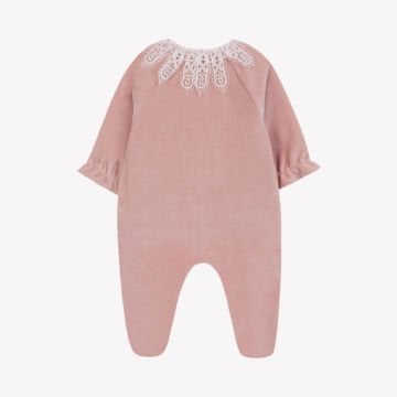 Kız Bebek Dantel Yakalı Kadife Tulum