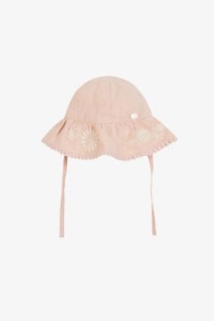 Kız Çocuk Nakışlı Keten Şapka