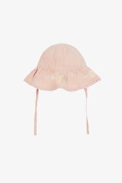 Kız Çocuk Nakışlı Keten Şapka