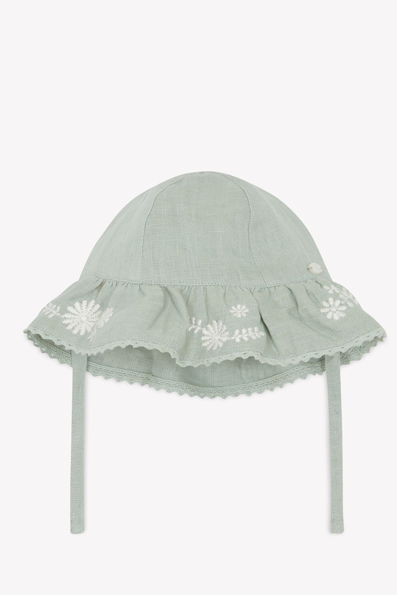 Kız Bebek Nakışlı Keten Şapka