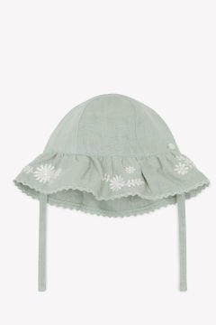 Kız Bebek Nakışlı Keten Şapka