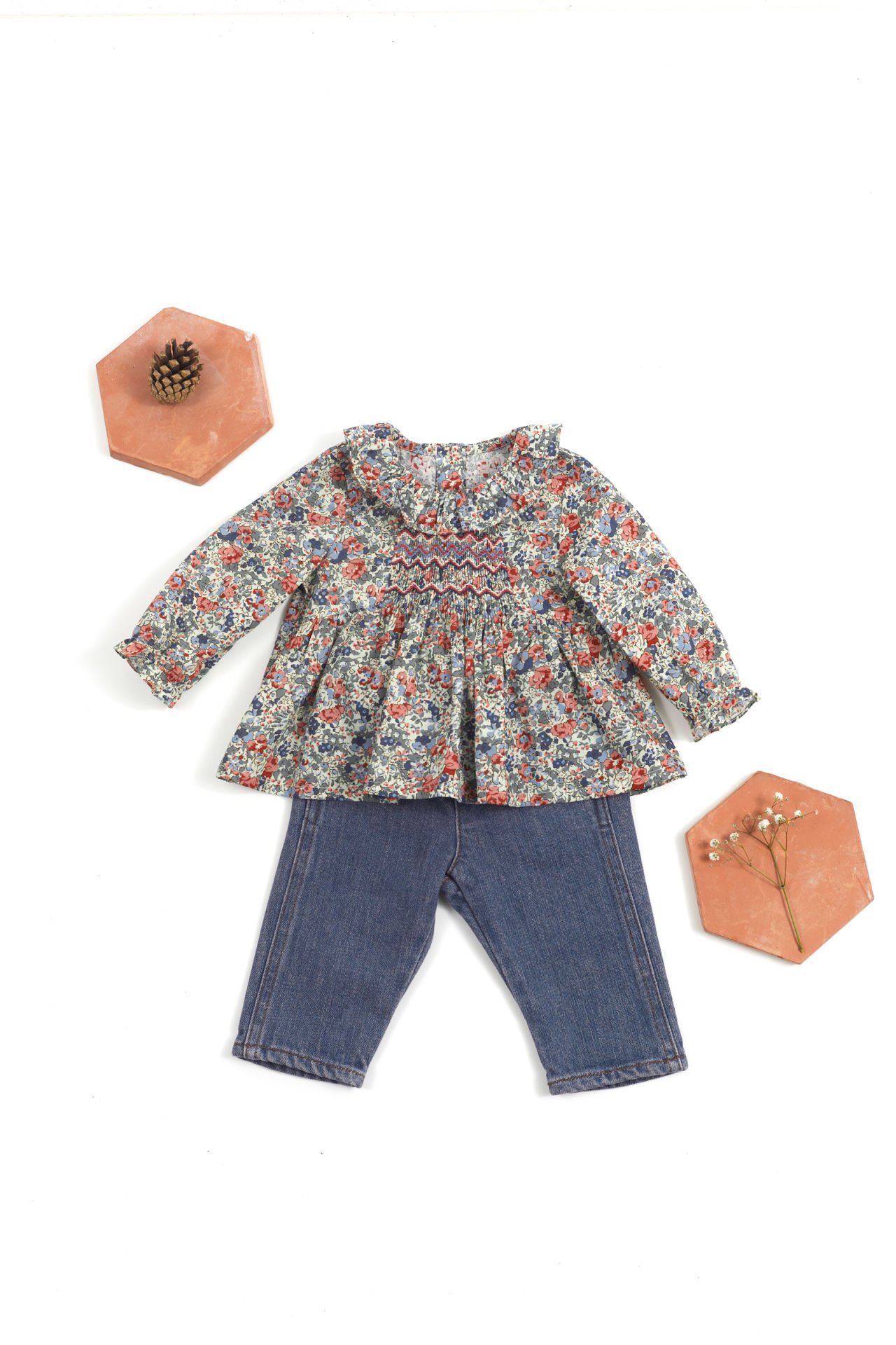 Kız Çocuk Çiçek Desenli Coton Tunik