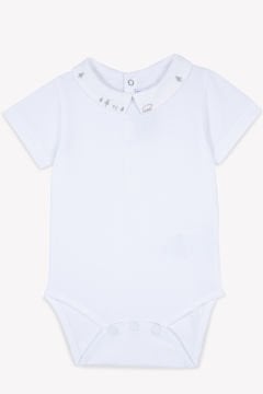 Erkek Bebek Kısa Kollu Yakası Nakışlı Body