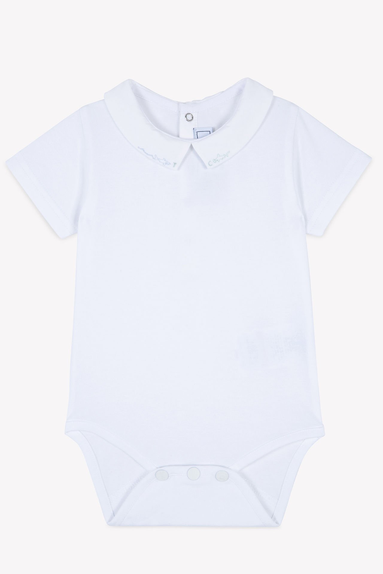 Erkek Bebek Kısa Kollu Yakası Nakışlı Body
