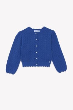 Kız Çocuk Saks Mavi Ajurlu Triko Hırka